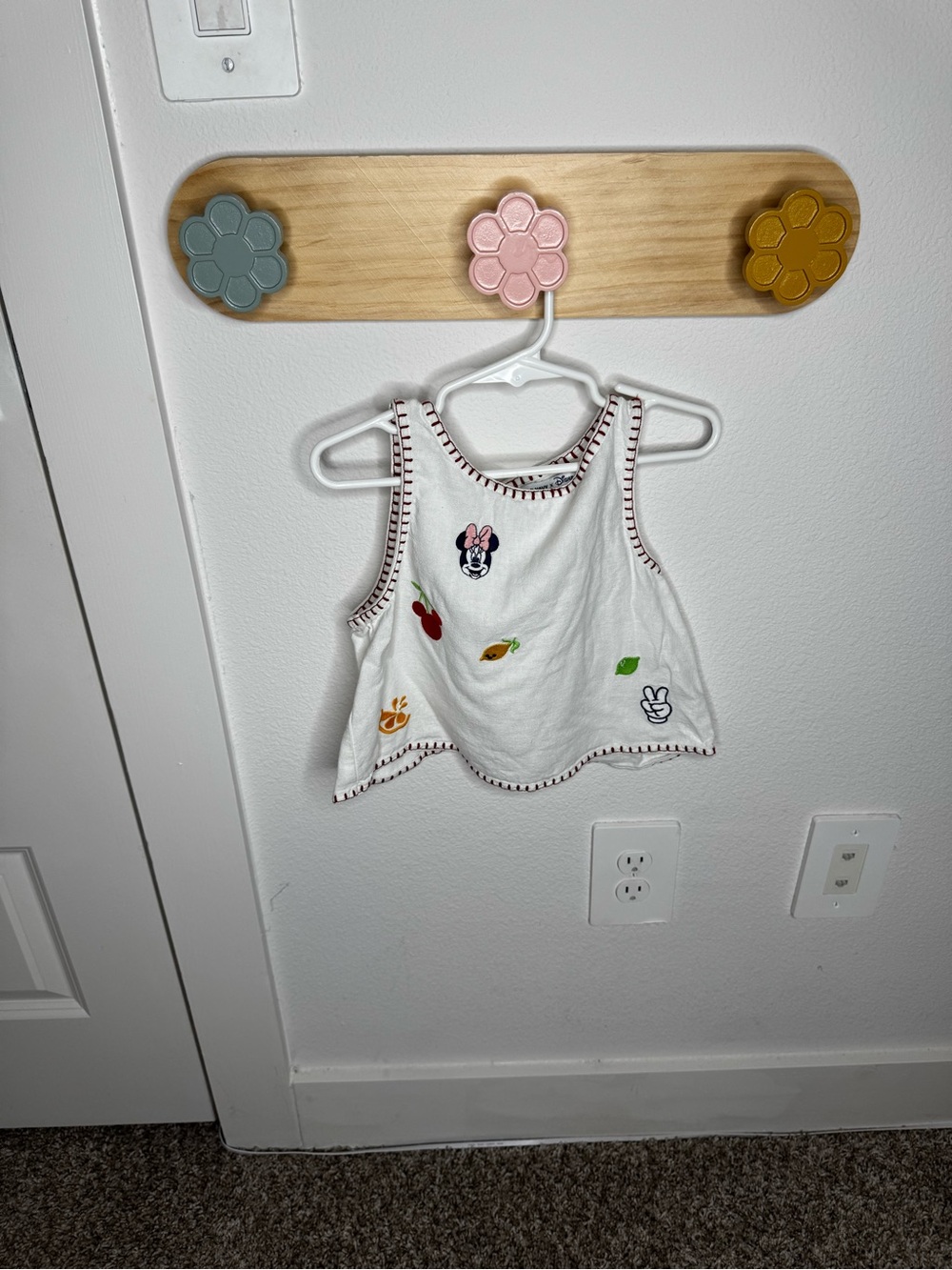 Old Navy White Baby Girl Tank Top with Minnie and Fruit Embroidery